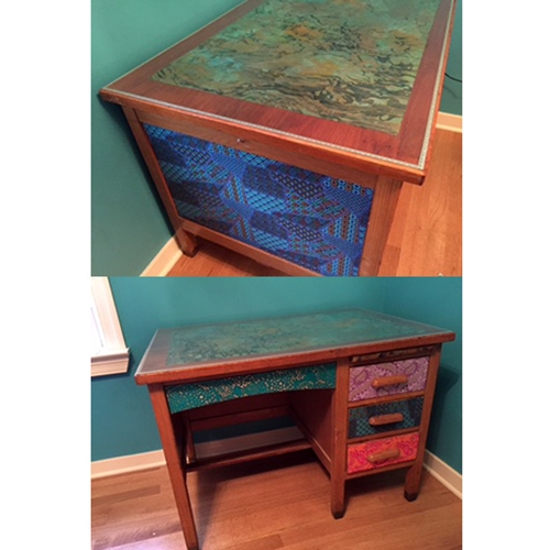 Small Desk Refurbished with Batik Lokta Paper