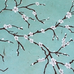 Lokta Paper Origami Pack - Peach Blossom - WHITE ON ROBIN EGG BLUE