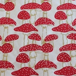 Lokta Paper Origami Pack - Silkscreened Nepalese Lokta Paper - Mushrooms - RED AND GOLD ON CREAM