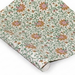 Screenprinted Indian Cotton Paper - Orange Floral On Beige