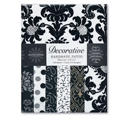 Handmade Indian Cotton Paper Pack - SCREENPRINTED - BLACK AND WHITE