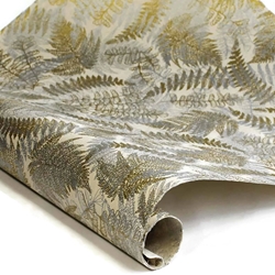Silkscreened Nepalese Lokta Paper - FERN - Gold and Silver on Cream