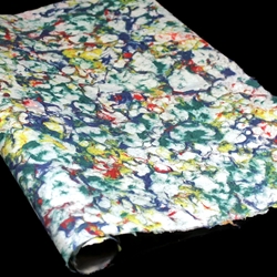 Marbled Lokta Paper - RED/GREEN/BLUE/YELLOW on NATURAL