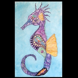 Seahorse Batik Watercolor Painting