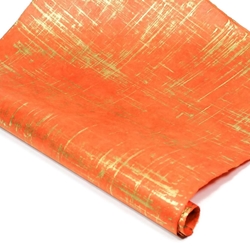 Silkscreened Nepalese Lokta Paper - Brushed - GOLD ON ORANGE