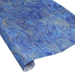 Italian Marbled Paper - BIRD WING - Bright Blues/Gold