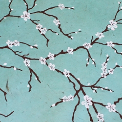 Lokta Paper Origami Pack - Peach Blossom - WHITE ON ROBIN EGG BLUE