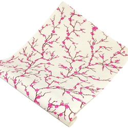 Silkscreened Nepalese Lokta Paper - Peach Blossom - PINK ON CREAM