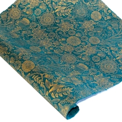 Silkscreened Nepalese Lokta Paper - Art Decor - GOLD ON TEAL