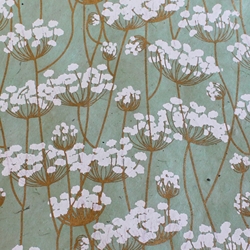 Lokta Paper Origami Pack - Silkscreened Nepalese Lokta Paper - Flowering Twigs - WHITE ON MINT