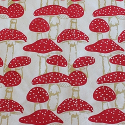Lokta Paper Origami Pack - Silkscreened Nepalese Lokta Paper - Mushrooms - RED AND GOLD ON CREAM