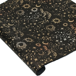 Silkscreened Nepalese Lokta Paper - Sun Moon Stars - GOLD ON BLACK