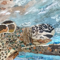 SEA TURTLE TORN PAPER PAINTING