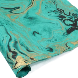 Marbled Lokta Paper - GOLD/BLACK ON SEA GREEN
