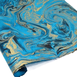 Marbled Lokta Paper - BLACK/GOLD ON BLUE