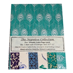 Handmade Nepalese Lokta Paper Pack - BLUES/GREENS