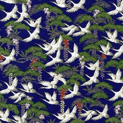 Chiyogami Yuzen Origami Paper - COBALT CRANE - 4 Sheet Pack - 6 x 6 Inch