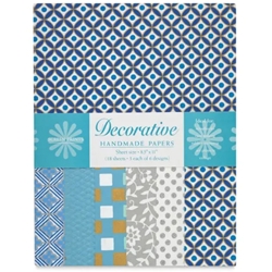 Handmade Indian Cotton Paper Pack - SCREENPRINTED - LIGHT BLUE AND SILVER