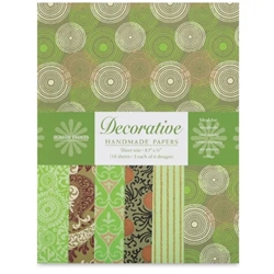 Handmade Indian Cotton Paper Pack - SCREENPRINTED -  MOSS GREEN