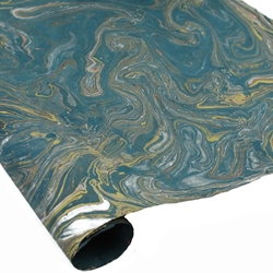 Marbled Lokta Paper - SILVER/GOLD ON DARK TEAL