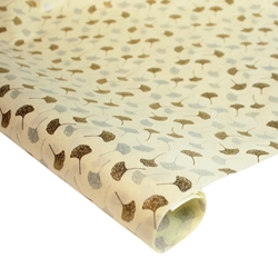 Screenprinted Mulberry Paper - Ginkgo Leaves - GOLD AND SILVER ON CREAM