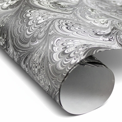 Hand Marbled Paper - GRAYSCALE PEACOCK