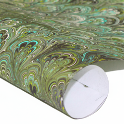Hand Marbled Paper - MOSSY PEACOCK