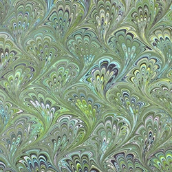 Hand Marbled Origami Paper - MOSSY PEACOCK