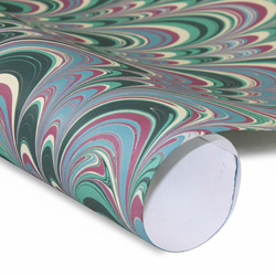 Hand Marbled Paper - RED GREEN BLUE TRI COMB