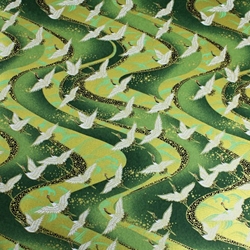 Chiyogami Yuzen Origami Paper - EMERALD CRANE - 4 Sheet Pack - 6 x 6 Inch