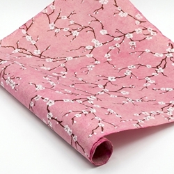 Silkscreened Nepalese Lokta Paper - Peach Blossom - WHITE ON PINK