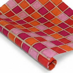 Nepalese Batik Lokta Paper - Squares - PINK/ORANGE
