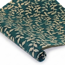 Nepalese Batik Lokta Paper - Leaves - BLUE