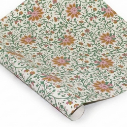 Screenprinted Indian Cotton Paper - Orange Floral On Beige