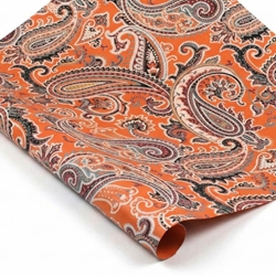 Screenprinted Indian Cotton Paper - ORANGE Paisley